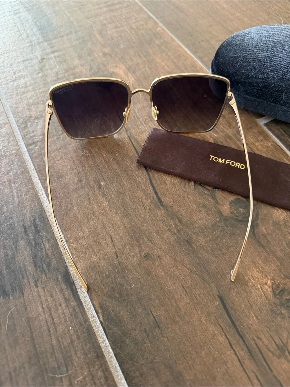 Tom Ford Black Square Women's Sunglasses with Gold Accents